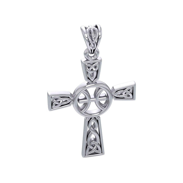 Celtic Cross Pisces Astrology Zodiac Sign Silver Pendant TPD5947