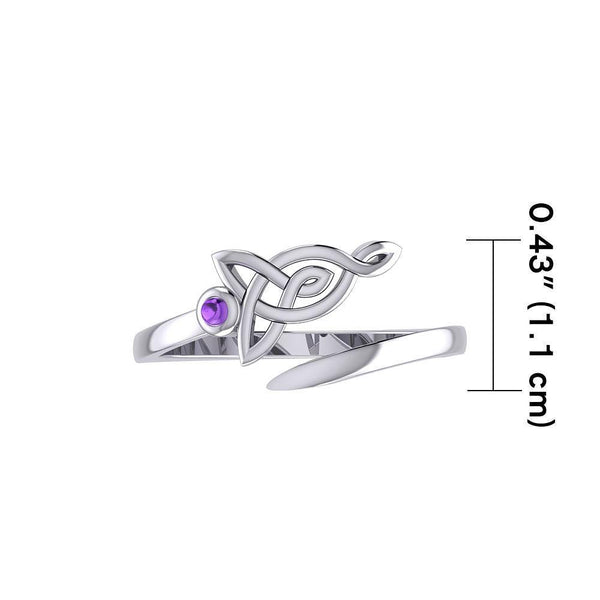 Celtic Motherhood Triquetra or Trinity Knot Silver Ring With Gem