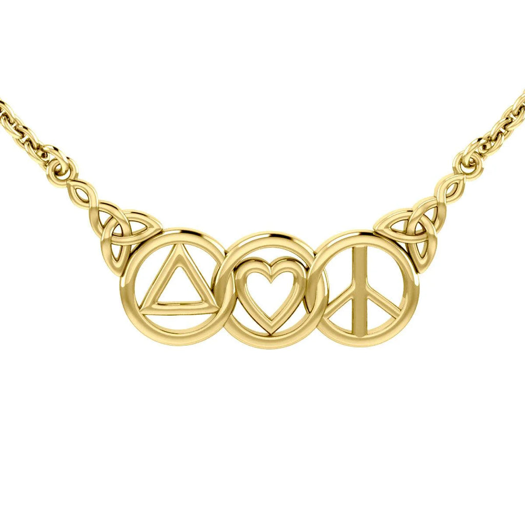 Celebrate Healing and Transformation with the Love, Peace, and Recovery 14k Solid Gold Necklace