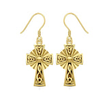 Modern Celtic Knotwork Cross Solid Gold Earrings GER1381