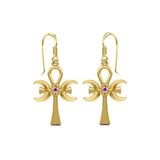 A breath of life ~ Solid Yellow Gold Triple Goddess Ankh Hook Earrings with Gemstone GER1708