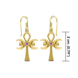 A breath of life ~ Solid Yellow Gold Triple Goddess Ankh Hook Earrings with Gemstone GER1708