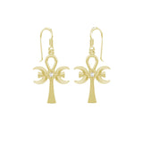 A breath of life ~ Solid Yellow Gold Triple Goddess Ankh Hook Earrings with Gemstone GER1708