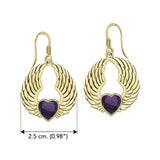 Gemstone Heart and Angel Wings Solid Yellow Gold Earrings GER1742