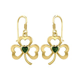 Solid Yellow Gold Shamrock Earrings with Heart Gemstone GER1835