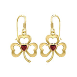 Solid Yellow Gold Shamrock Earrings with Heart Gemstone GER1835 - Jewelry