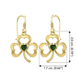 Solid Yellow Gold Shamrock Earrings with Heart Gemstone GER1835 - Jewelry