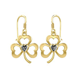 Solid Yellow Gold Shamrock Earrings with Heart Gemstone GER1835 - Jewelry