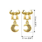 Ribbon with Dangling Celtic Crescent Moon Solid Yellow Gold Post Earrings GER1865 - Jewelry