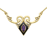 A gift of the world Solid Yellow Gold Celtic Triquetra Necklace with Gemstone GNC159