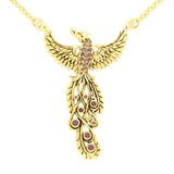 Honor Thy Flying Phoenix Solid Yellow Gold Jewelry Necklace with Gemstone GNC236