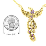 Honor Thy Flying Phoenix Solid Yellow Gold Jewelry Necklace with Gemstone GNC236