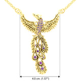 Honor Thy Flying Phoenix Solid Yellow Gold Jewelry Necklace with Gemstone GNC236