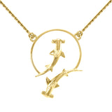 Double Hammerhead Shark Solid Yellow Gold Necklace GNC434