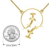 Double Hammerhead Shark Solid Yellow Gold Necklace GNC434