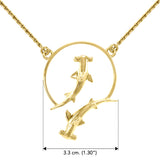 Double Hammerhead Shark Solid Yellow Gold Necklace GNC434