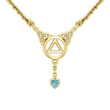 Love and Recovery Solid Yellow Gold Necklace with Dangling Heart Gemstone GNC557 - Jewelry