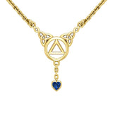 Love and Recovery Solid Yellow Gold Necklace with Dangling Heart Gemstone GNC557 - Jewelry