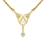 Love and Recovery Solid Yellow Gold Necklace with Dangling Heart Gemstone GNC557 - Jewelry