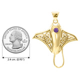 Grant the positive energy Solid Yellow Gold Manta Ray Pendant Jewelry with Gemstone GPD072