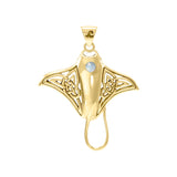 Grant the positive energy Solid Yellow Gold Manta Ray Pendant Jewelry with Gemstone GPD072