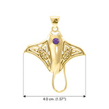 Grant the positive energy Solid Yellow Gold Manta Ray Pendant Jewelry with Gemstone GPD072