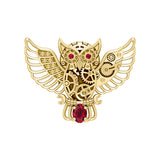 Steampunk Owl Solid Yellow Gold Pendant with Gemstone GPD5070