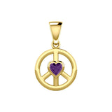 Peace Solid Yellow Gold Pendant with Heart Gemstone GPD5339 - Jewelry