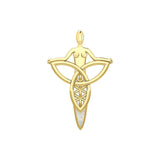 Celtic Trinity Knot Goddess Solid Yellow Gold Pendant with Inlay GPD5654 - Jewelry