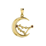 Crescent Moon and Capricorn Astrology Constellation Solid Yellow Gold Pendant GPD5763 - Jewelry