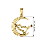 Crescent Moon and Capricorn Astrology Constellation Solid Yellow Gold Pendant GPD5763 - Jewelry