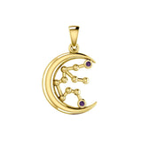 Crescent Moon and Aquarius Astrology Constellation Solid Yellow Gold Pendant GPD5764 - Jewelry