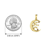 Crescent Moon and Aquarius Astrology Constellation Solid Yellow Gold Pendant GPD5764 - Jewelry