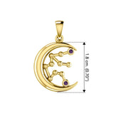 Crescent Moon and Aquarius Astrology Constellation Solid Yellow Gold Pendant GPD5764 - Jewelry