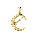 Crescent Moon and Aries Astrology Constellation Solid Yellow Gold Pendant GPD5766 - Jewelry