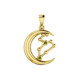 Crescent Moon and Leo Astrology Constellation Solid Yellow Gold Pendant GPD5770