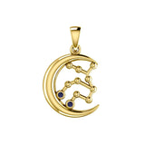 Crescent Moon and Virgo Astrology Constellation Solid Yellow Gold Pendant GPD5771