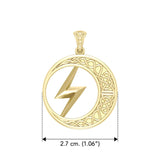 Zeus God Lightning Bolt with Celtic Crescent Moon Solid Yellow Gold Pendant GPD5900 - Jewelry