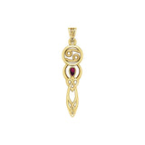 Celtic Goddess Cancer Astrology Zodiac Sign Solid Yellow Gold Pendant with Ruby GPD5938 - Jewelry