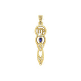 Celtic Goddess Virgo Astrology Zodiac Solid Yellow Gold Accents Pendant with Sapphire GPD5940 - Jewelry