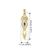 Celtic Goddess Virgo Astrology Zodiac Solid Yellow Gold Accents Pendant with Sapphire GPD5940 - Jewelry