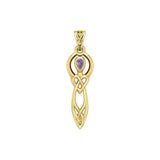 Celtic Knotwork Goddess with Gemstone Solid Yellow Gold Pendant GPD5968 - Jewelry