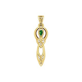 Celtic Knotwork Goddess with Gemstone Solid Yellow Gold Pendant GPD5968 - Jewelry