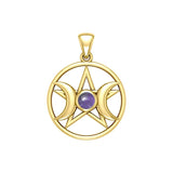 Triple Goddess Solid Yellow Gold Pendant with Gemstone GPD5969 - Jewelry