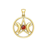 Triple Goddess Solid Yellow Gold Pendant with Gemstone GPD5969 - Jewelry