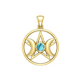 Triple Goddess Solid Yellow Gold Pendant with Gemstone GPD5969 - Jewelry