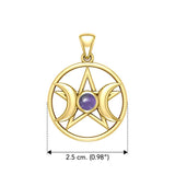 Triple Goddess Solid Yellow Gold Pendant with Gemstone GPD5969 - Jewelry