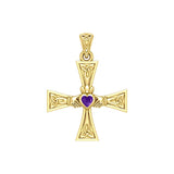 Celtic Cross and Claddagh Solid Yellow Gold Pendant with Gem GPD5971 - Jewelry