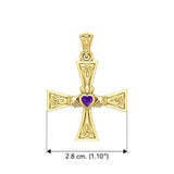 Celtic Cross and Claddagh Solid Yellow Gold Pendant with Gem GPD5971 - Jewelry