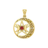 Triple Goddess and Celtic Crescent Moon Solid Yellow Gold Pendant with Gemstone GPD5972 - Jewelry